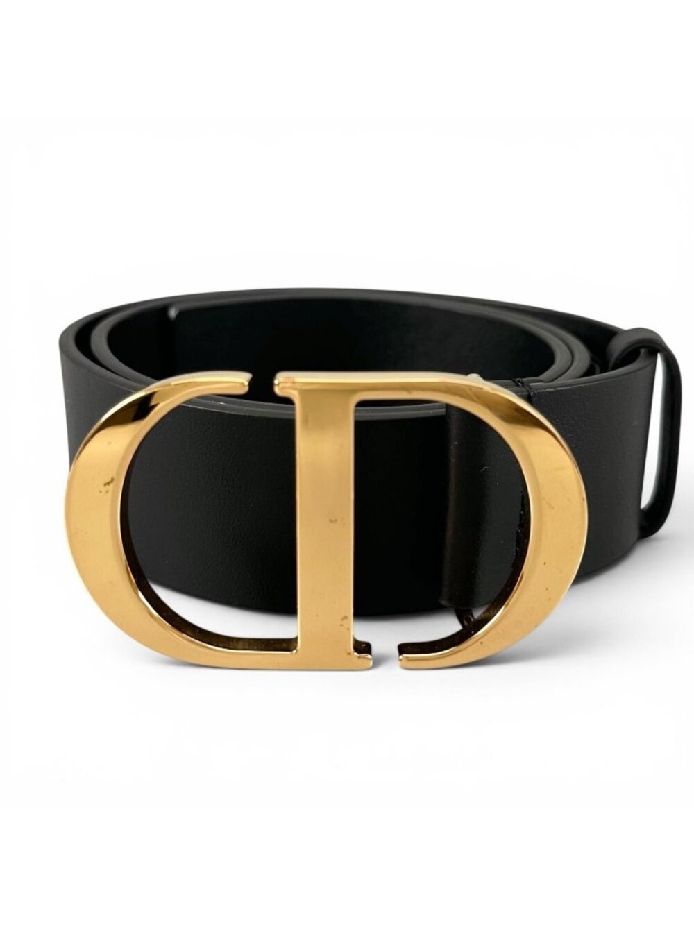 Dior 30 Montaigne CD Logo Buckle Leather Belt Black Gold 70